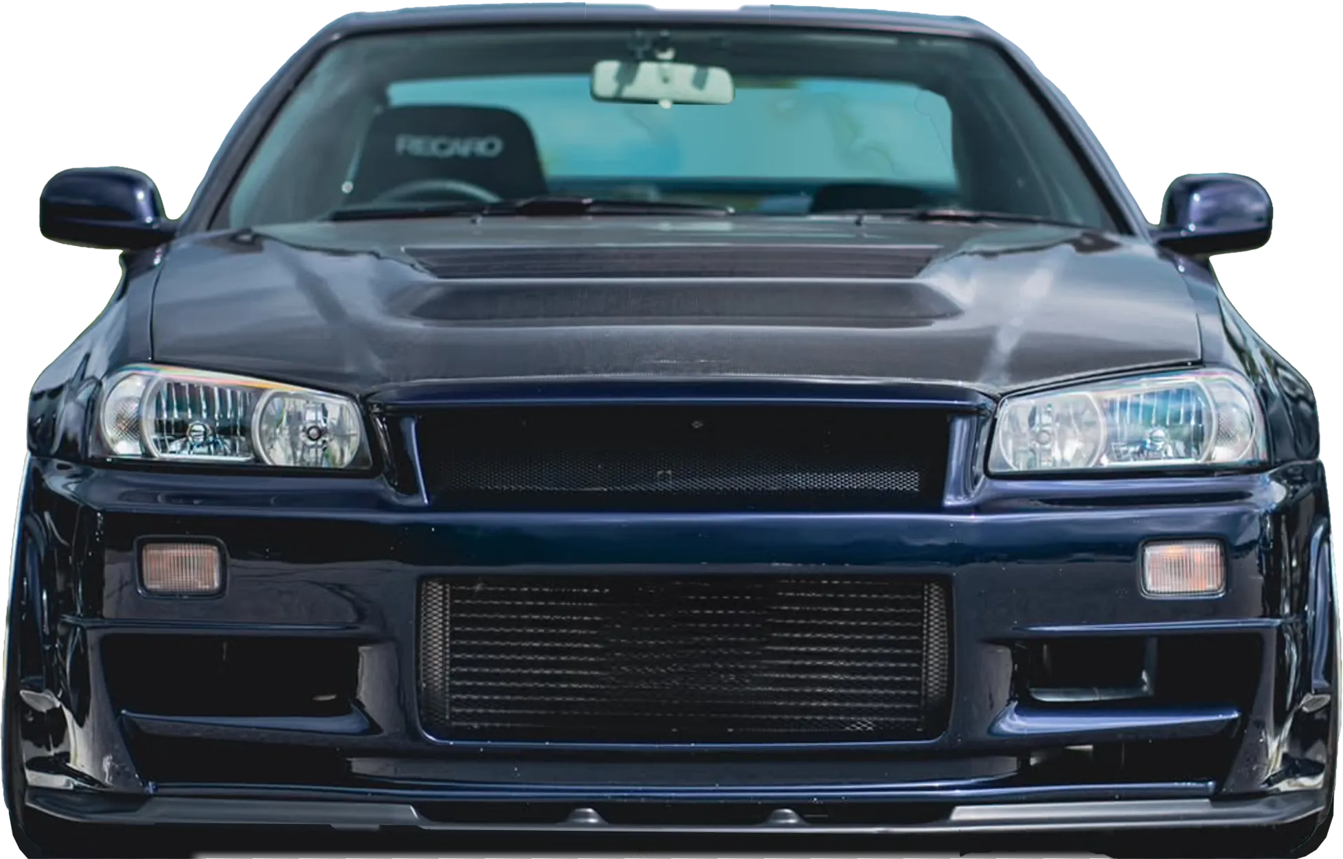 Dark blue Nissan Skyline GT-T R34, front view